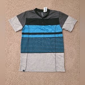 Stylish Short Sleeve Tee with Black and Blue Stripes